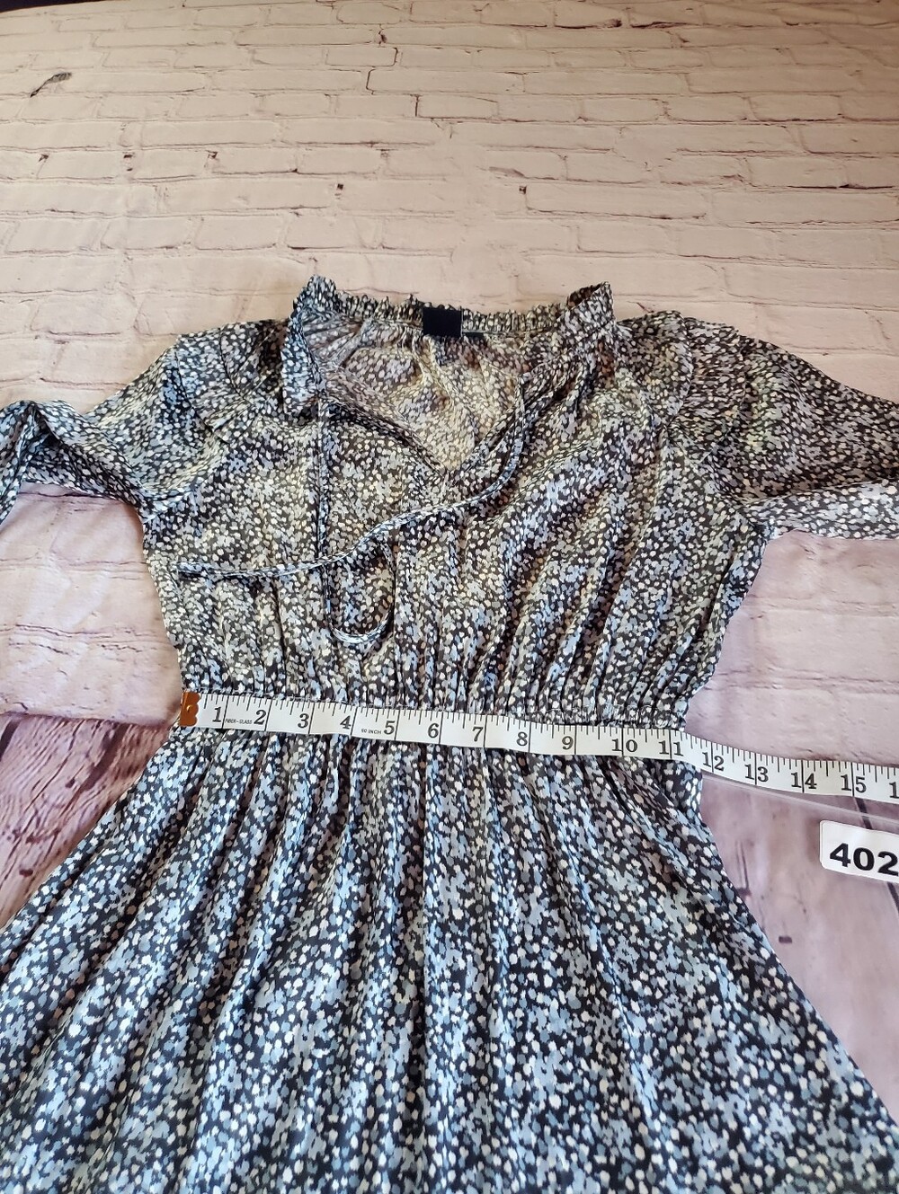Bohemian Split Neck Tiered Mini Dress Floral Blue Ruffled Satin Preppy Fairy XS - Picture 9 of 11